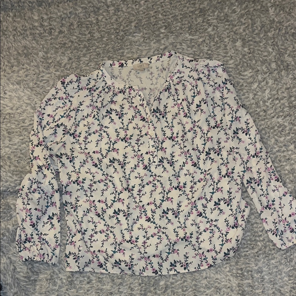LOFT Floral Blouse - White and Pink